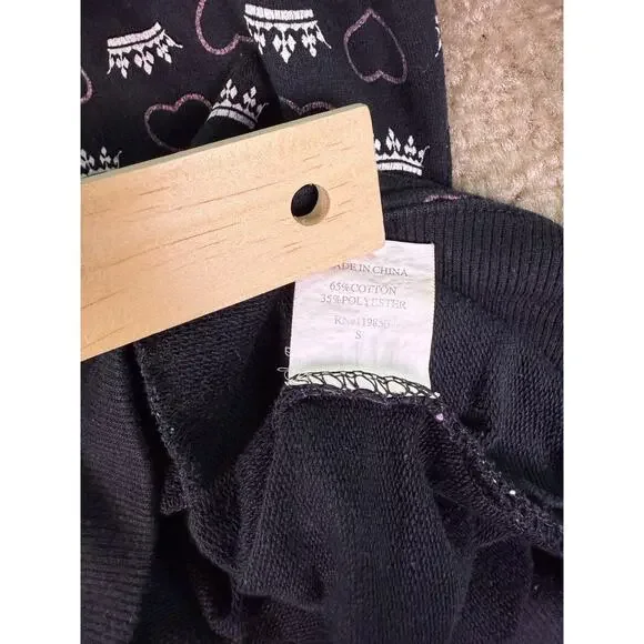 Big Flirt Y2K Black Pink Heart Crown Print Full Zip Hoodie Sweatshirt SZ S E259 - Picture 7 of 12